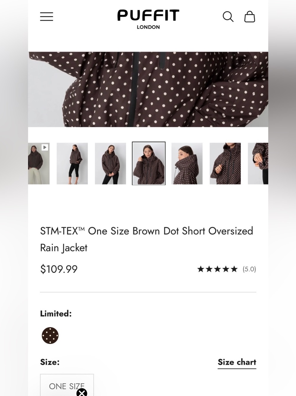 NWOT Puffit Brown Polka Dot Short Oversized Rain Jacket - limited edition style